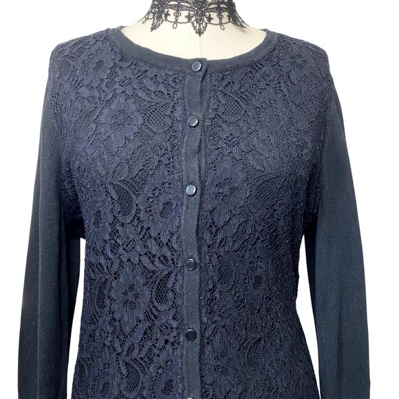 Merona Lace Front Button Down Cardigan Gothic Whimsygoth Emo Coquette Grunge - Picture 5 of 12
